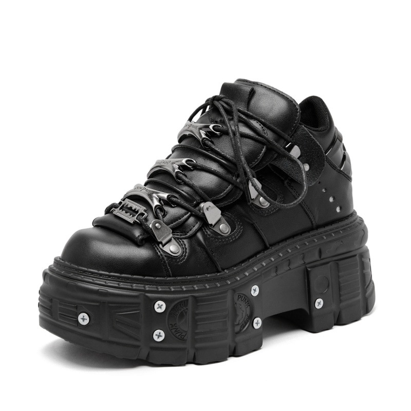 Men Shoes Size Chart - Punk-Stil Damen Schwarze Schuhe Rock-Metal-Dekor Schnürung