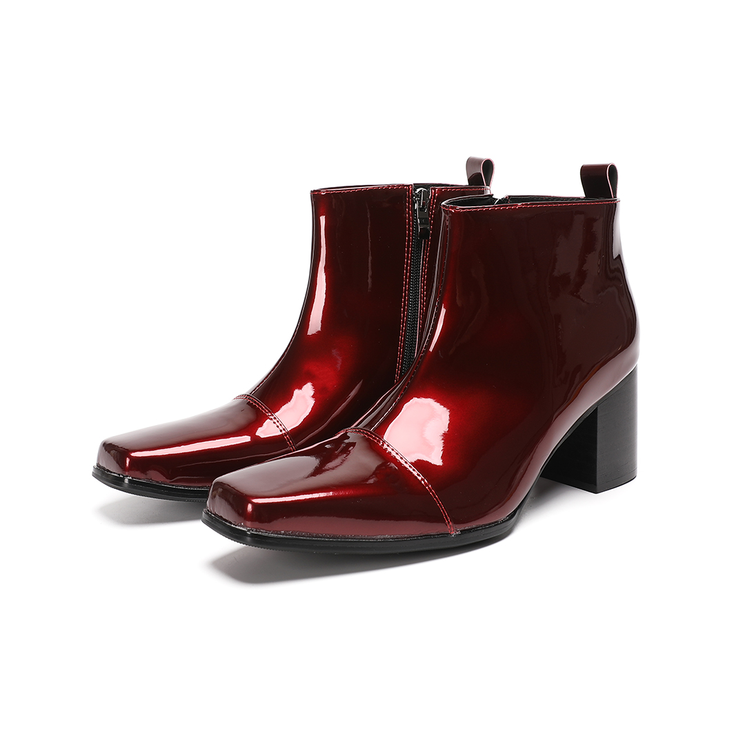 Men Shoes Red - Herren Rote Echtleder High-Heel-Stiefeletten mit Reißverschluss,