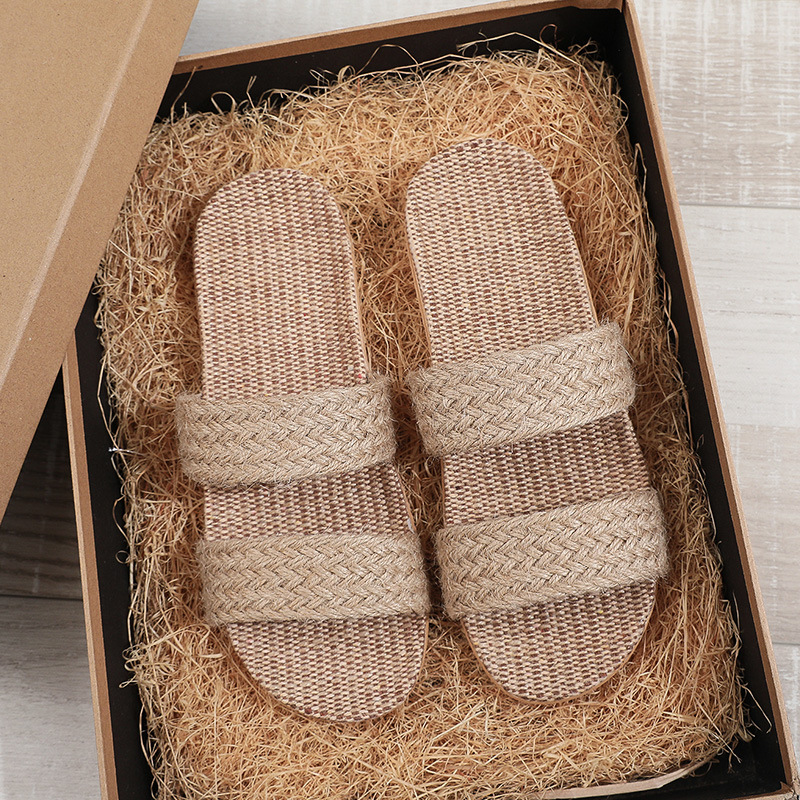 Men Shoes Size To Women - Damen-Hausschuhe aus Leinen, Sommer-Flachschuhe, Atmungsaktive Schlafzimmer-Slipper
